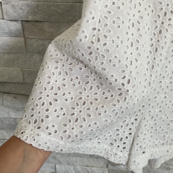 White Eyelet Surplice Short Overalls - Picture 3 of 7